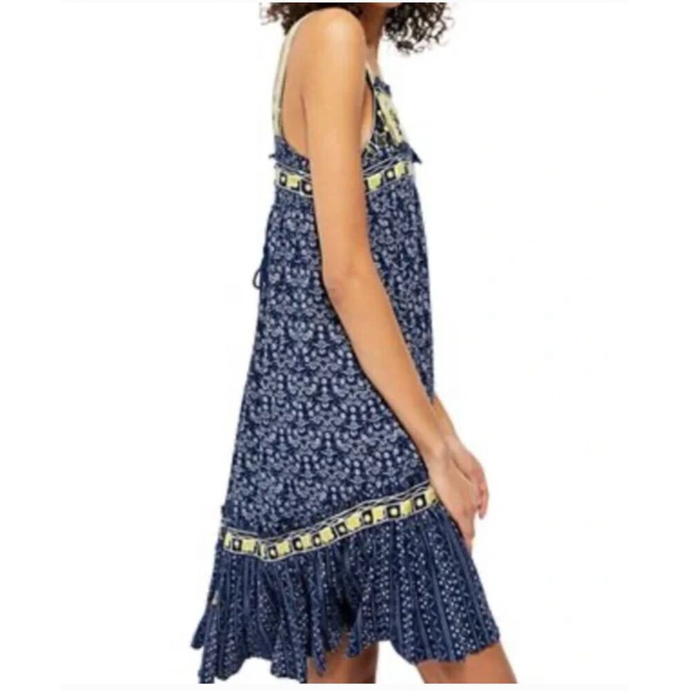 Free People Borderline Tank Mini Dress Medium Boho Embroidered Tunic Ruffle Hem - Picture 16 of 16
